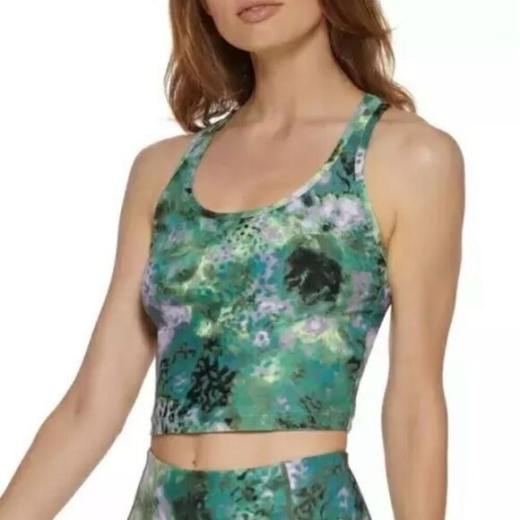 Calvin Klein Womens Performance Printed Racerback Cropped Tank Top 2XL New - Picture 1 of 4